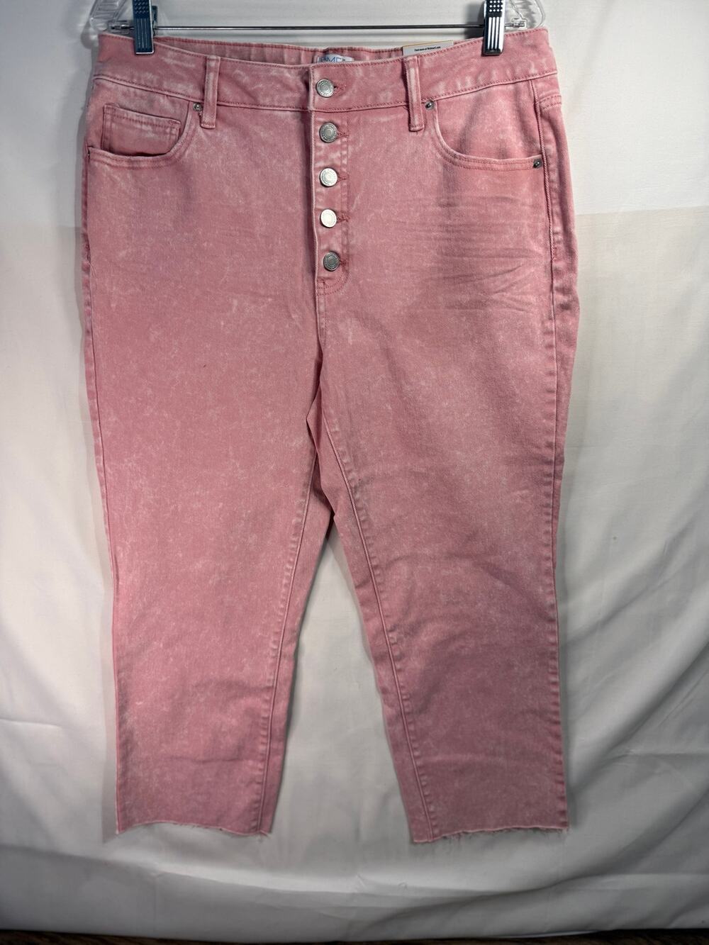 Time and Tru Women’s 14 Straight Jeans Dusty Rose Pink Button Fly Frayed Hem NWT